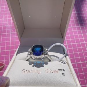 Moricci crystal blue stone vintage ring diamonds paved available size: 6